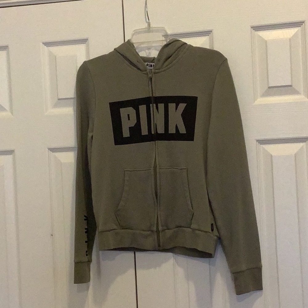 PINK olive green zip up hoodie
